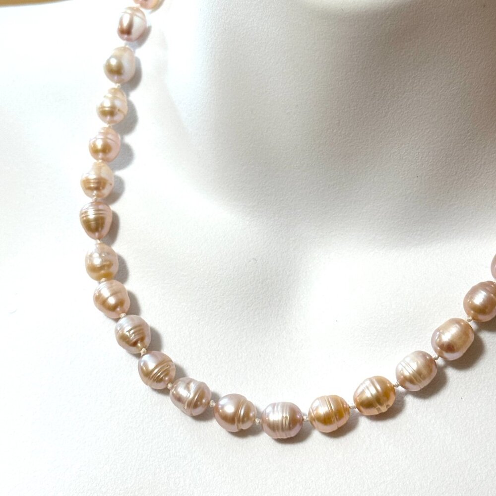 Freshwater Pearl Necklace, Hand-Knotted 12x9mm Large Lavender Blush Pearls - Picture 7 of 10